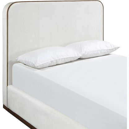 Rava Cream / Beige Velvet Upholstered King Bed