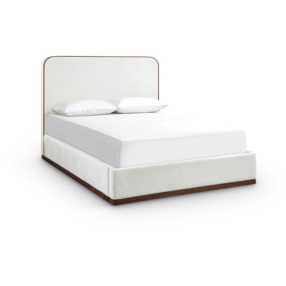 Rava Cream / Beige Velvet Upholstered Queen Bed