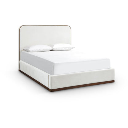 Rava Cream / Beige Velvet Upholstered Queen Bed