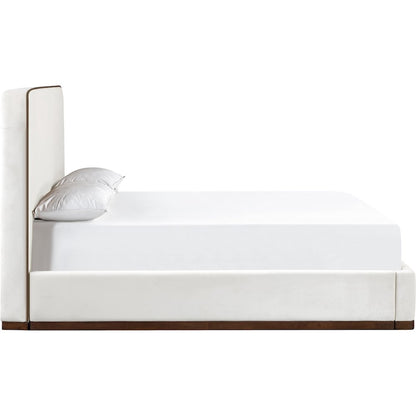 Rava Cream / Beige Velvet Upholstered Queen Bed