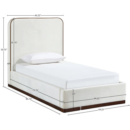 Rava Cream / Beige Velvet Upholstered Twin Bed