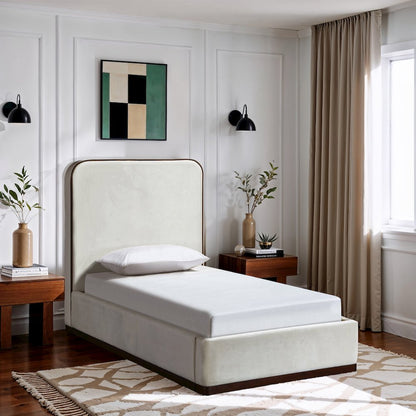 Rava Cream / Beige Velvet Upholstered Twin Bed