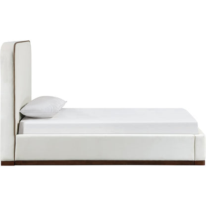 Rava Cream / Beige Velvet Upholstered Twin Bed