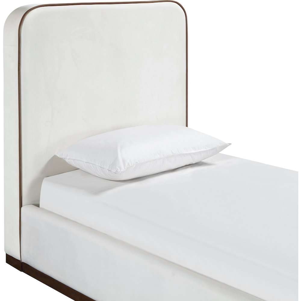 Rava Cream / Beige Velvet Upholstered Twin Bed