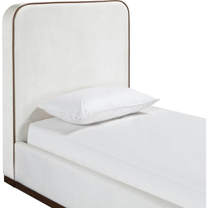Rava Cream / Beige Velvet Upholstered Twin Bed