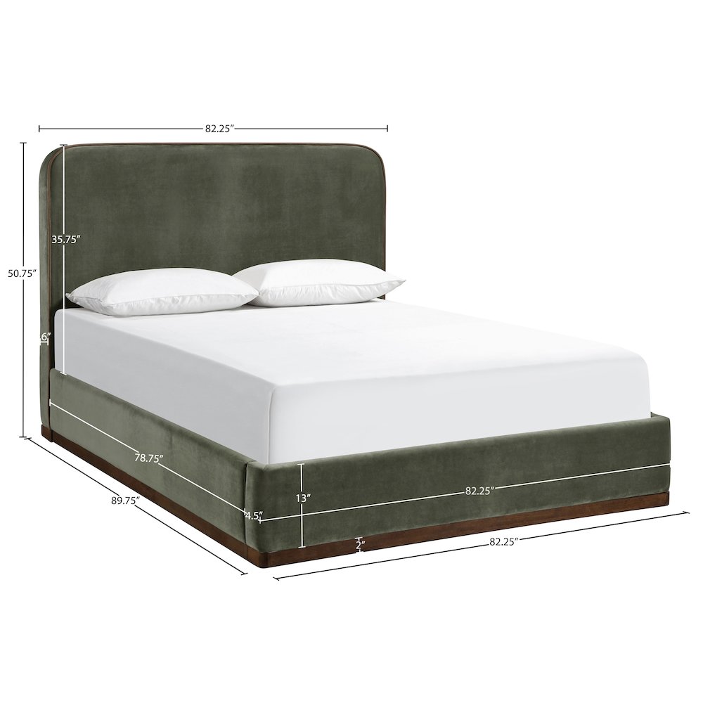 Rava Green / Brown Velvet Upholstered King Bed