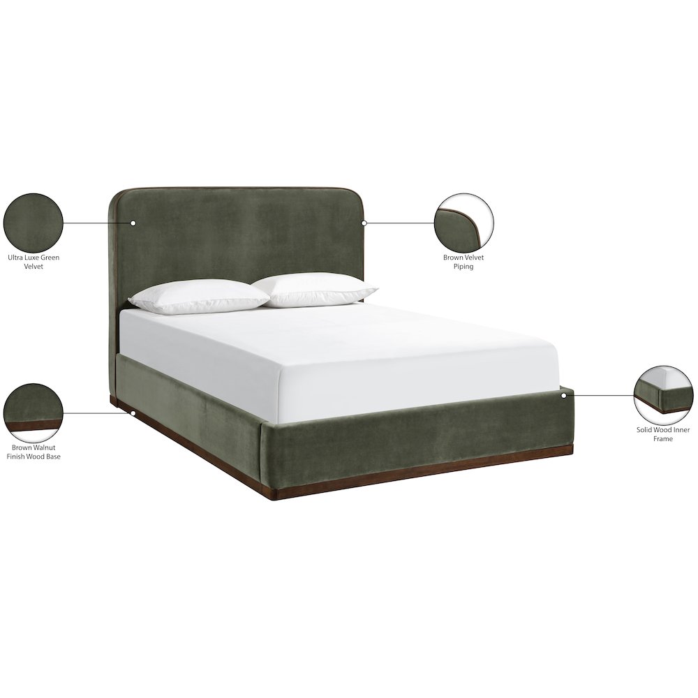 Rava Green / Brown Velvet Upholstered King Bed