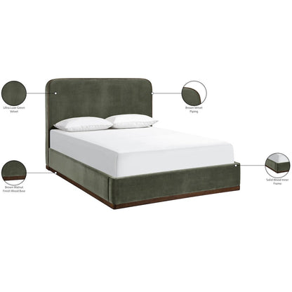 Rava Green / Brown Velvet Upholstered King Bed