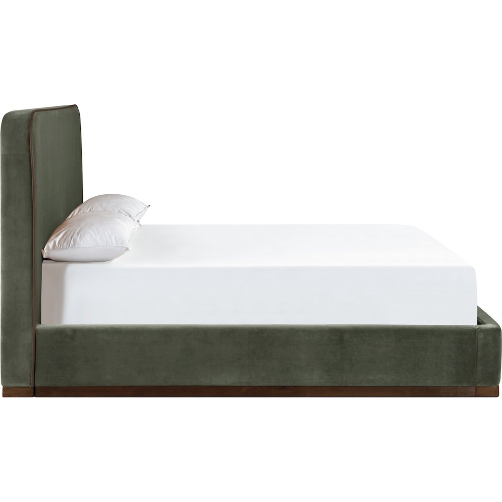 Rava Green / Brown Velvet Upholstered King Bed