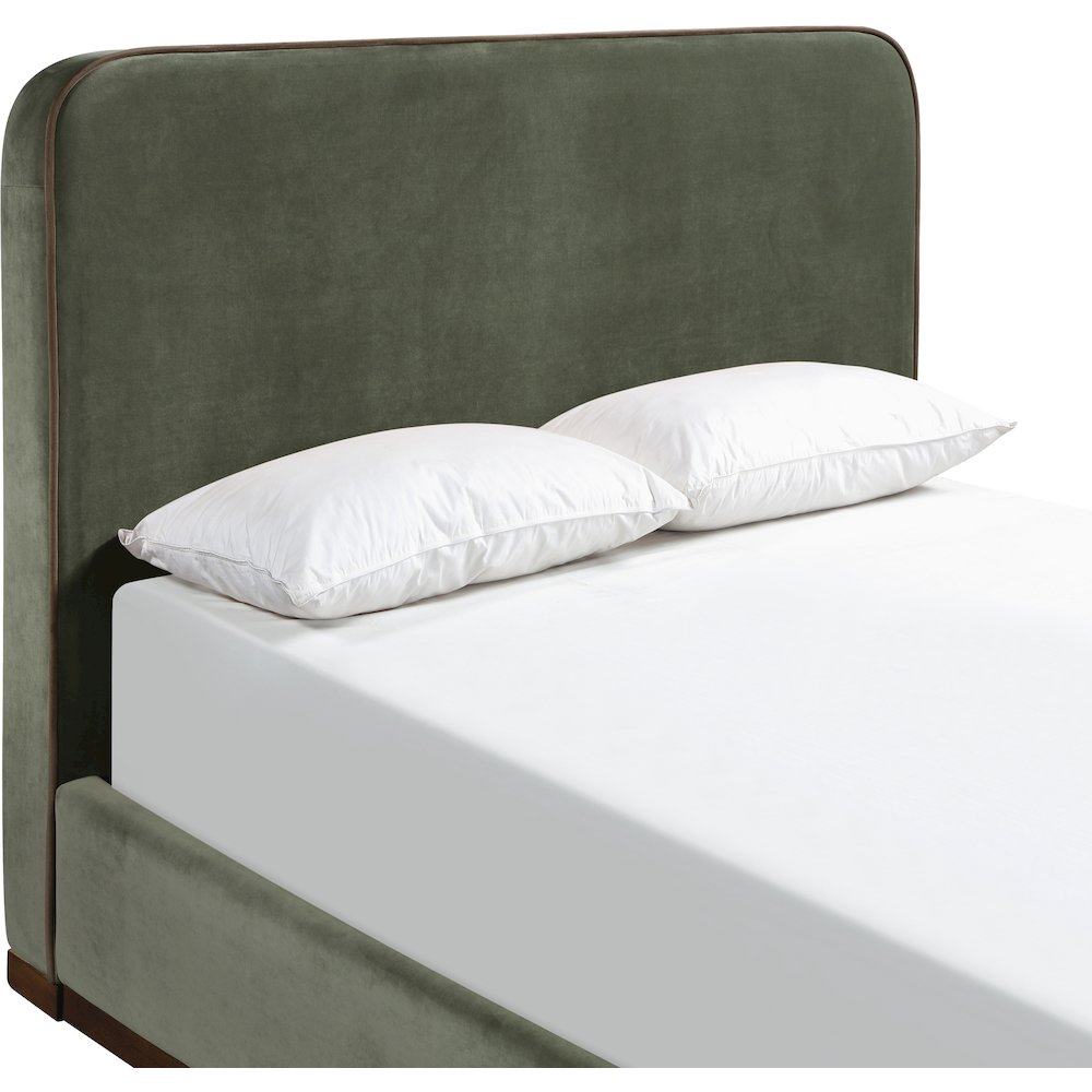Rava Green / Brown Velvet Upholstered King Bed