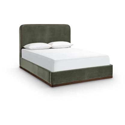 Rava Green / Brown Velvet Upholstered Queen Bed