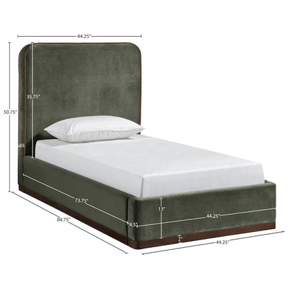 Rava Green / Brown Velvet Upholstered Twin Bed