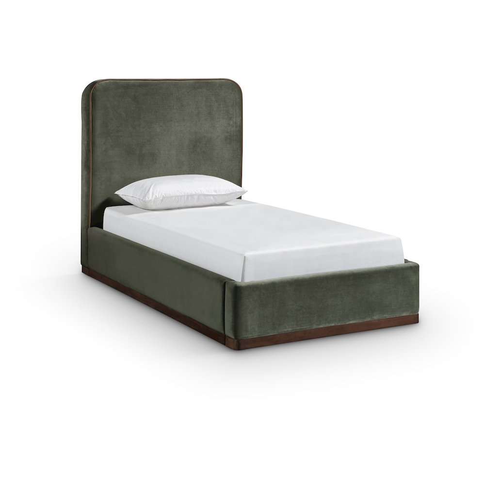 Rava Green / Brown Velvet Upholstered Twin Bed