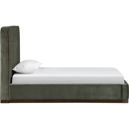 Rava Green / Brown Velvet Upholstered Twin Bed