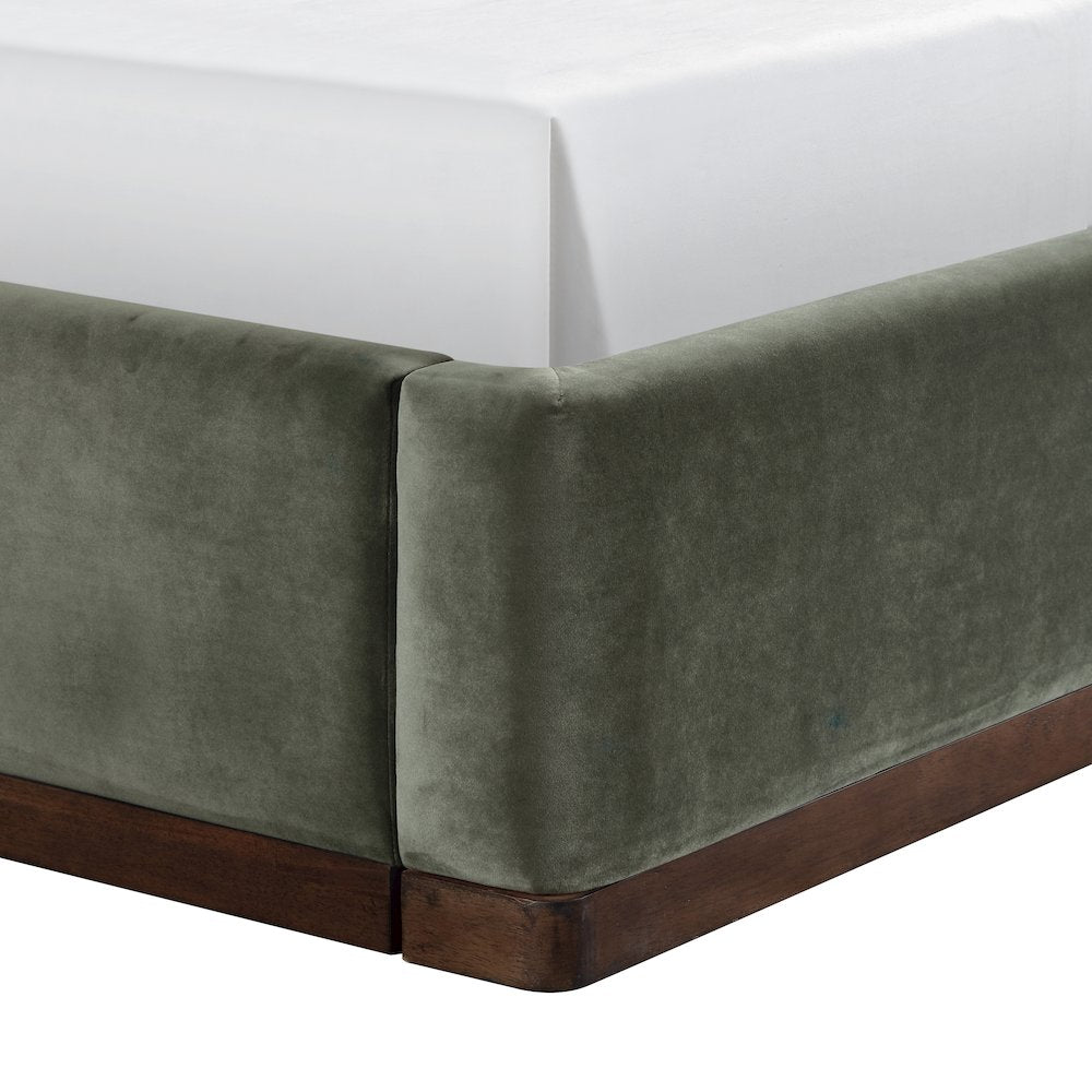 Rava Green / Brown Velvet Upholstered Twin Bed