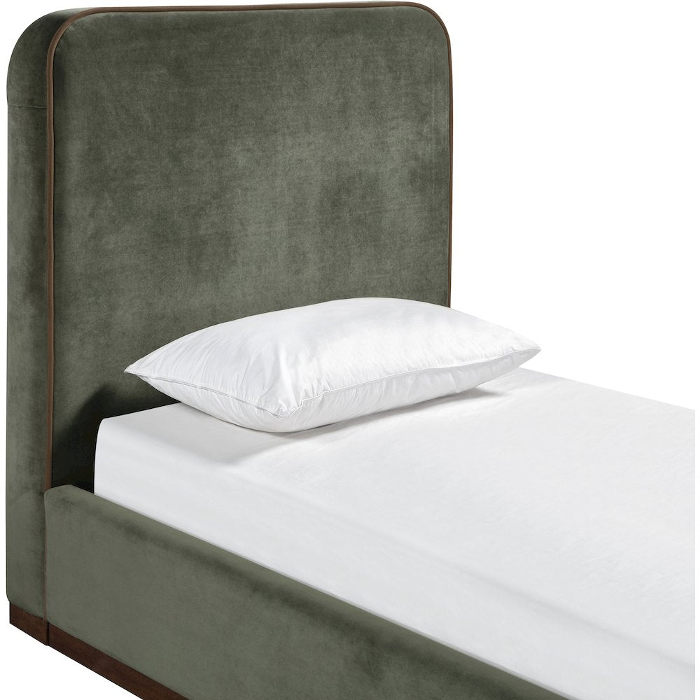 Rava Green / Brown Velvet Upholstered Twin Bed