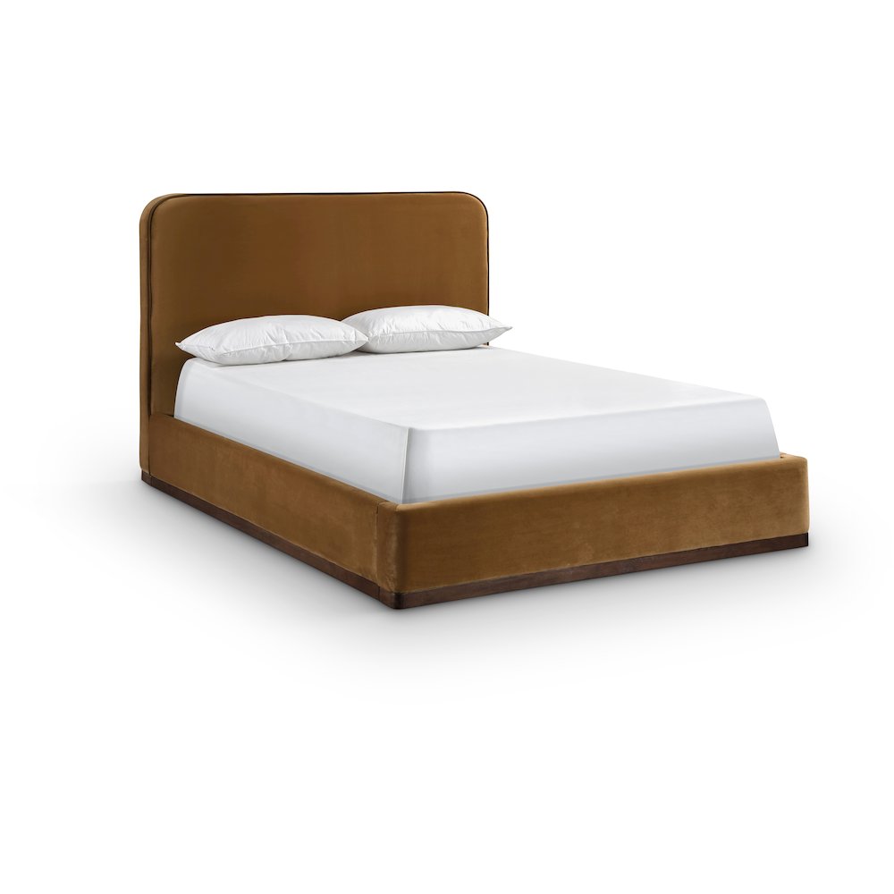 Rava Saddle / Brown Velvet Upholstered King Bed