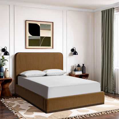 Rava Saddle / Brown Velvet Upholstered King Bed