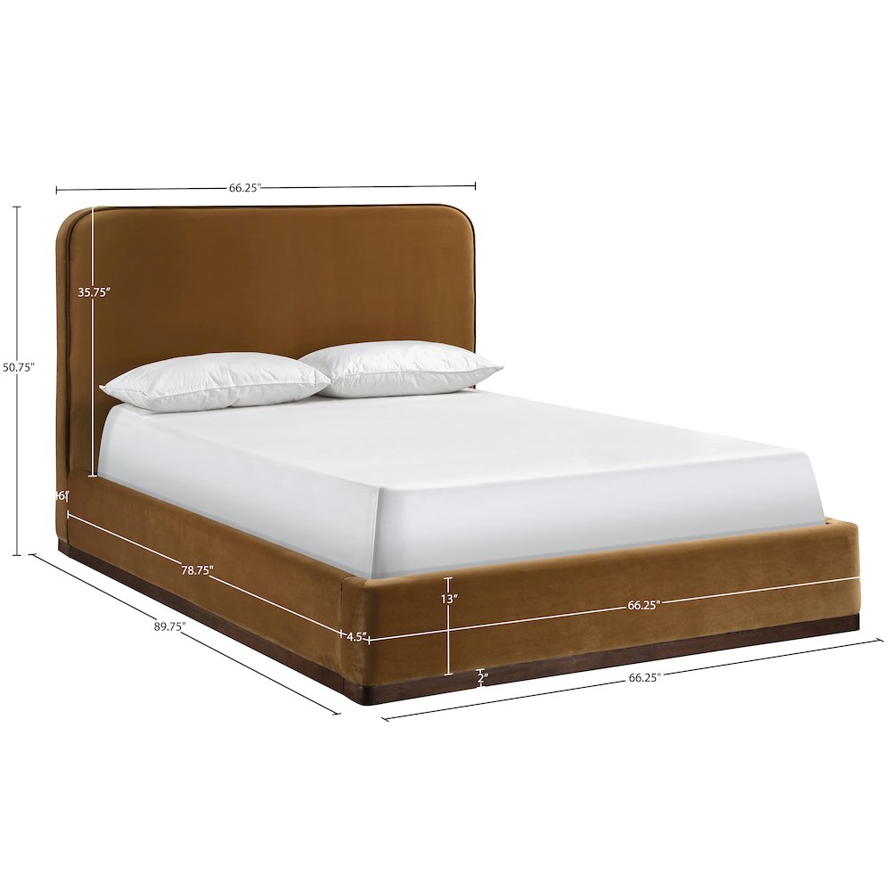 Rava Saddle / Brown Velvet Upholstered Queen Bed
