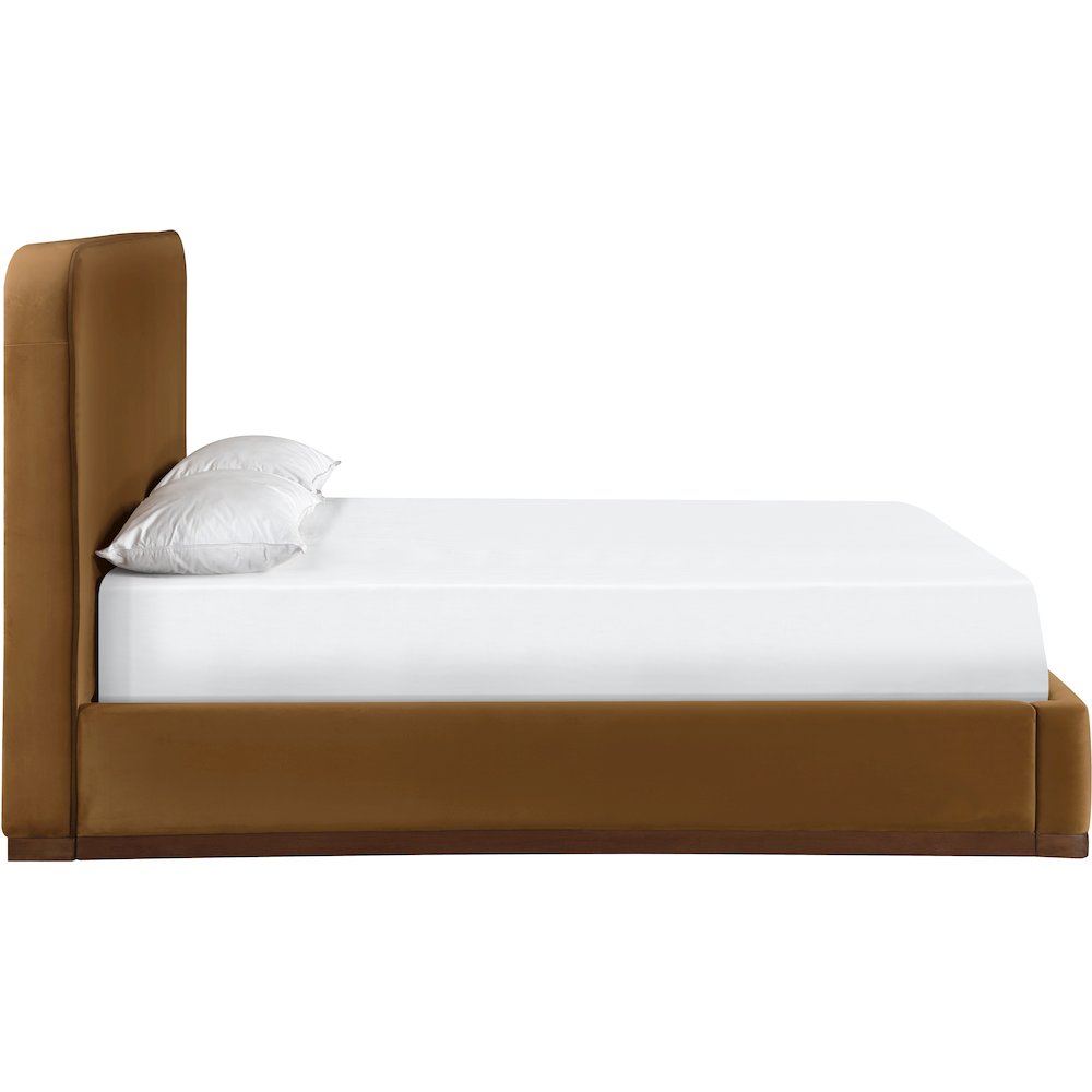 Rava Saddle / Brown Velvet Upholstered Queen Bed