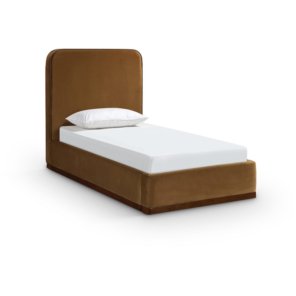 Rava Saddle / Brown Velvet Upholstered Twin Bed