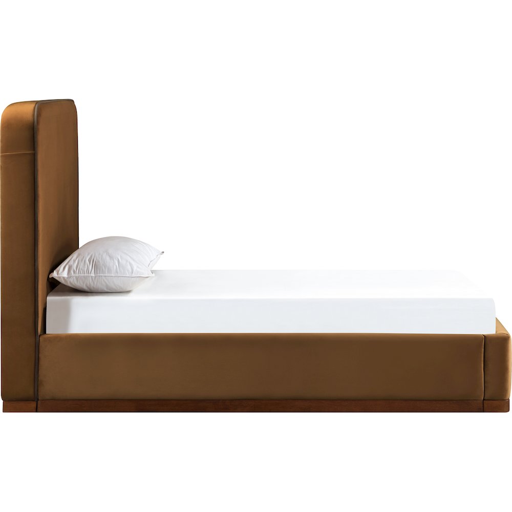 Rava Saddle / Brown Velvet Upholstered Twin Bed