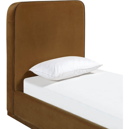 Rava Saddle / Brown Velvet Upholstered Twin Bed