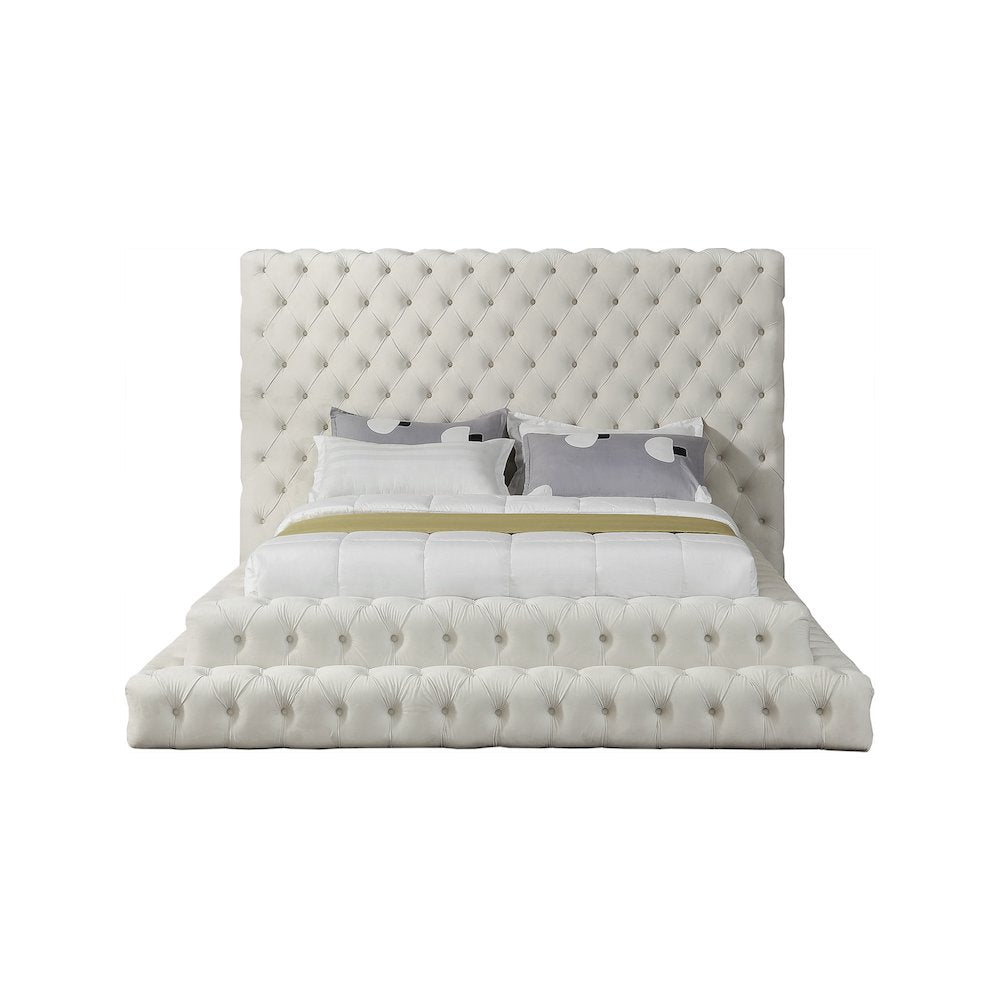 Revel Cream Velvet Queen Bed