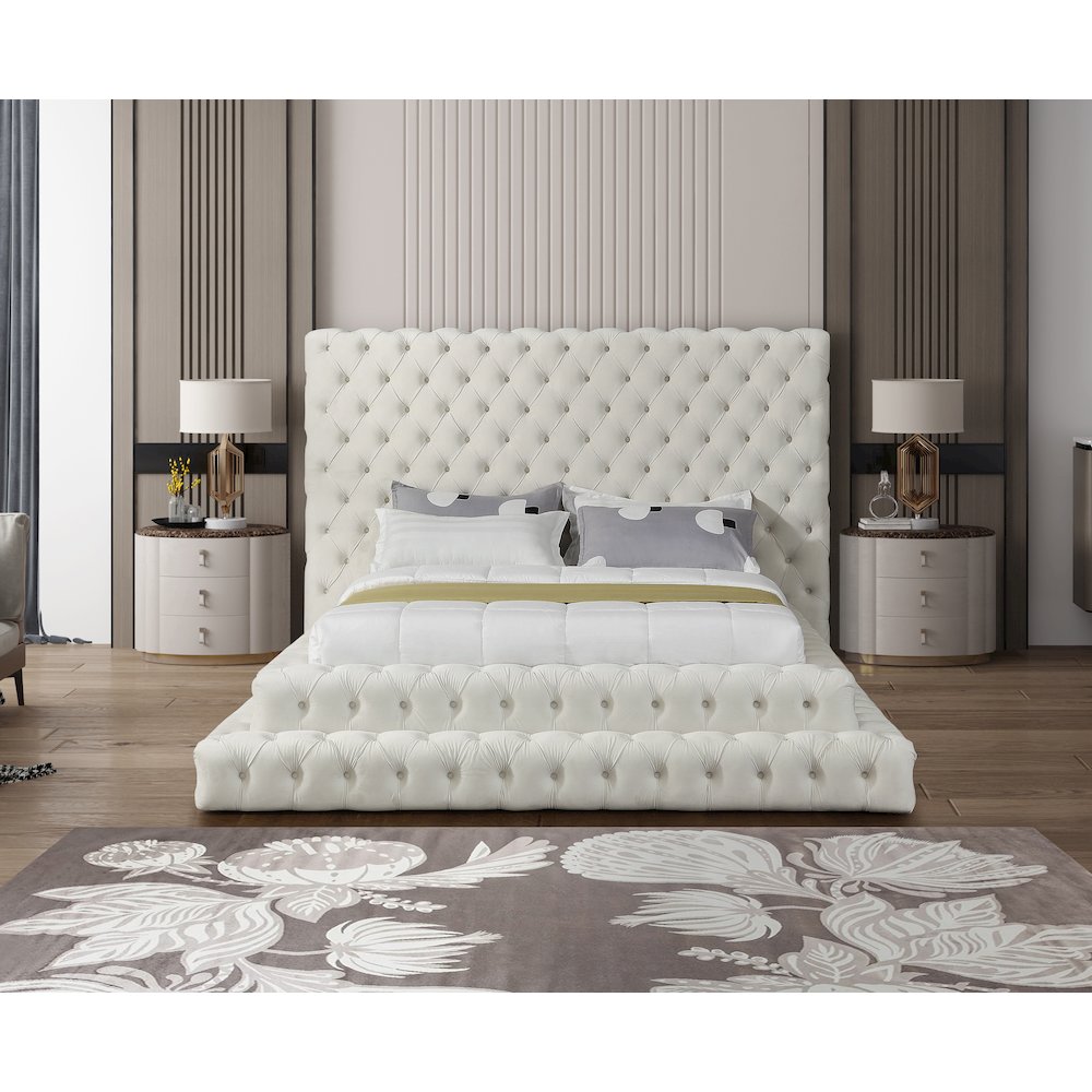 Revel Cream Velvet Queen Bed