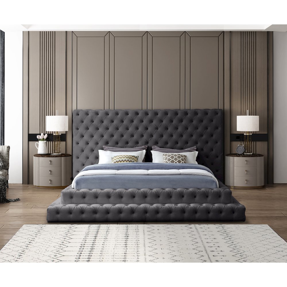 Revel Grey Velvet King Bed