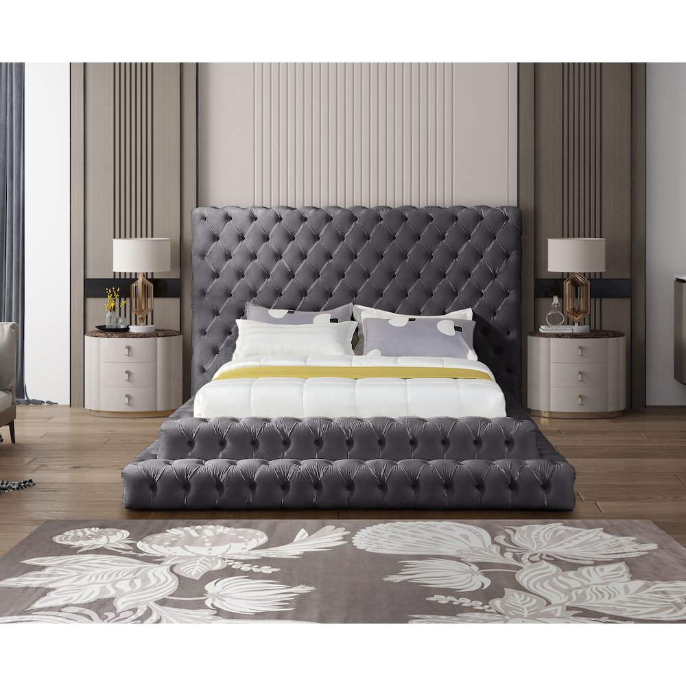 Revel Grey Velvet Queen Bed