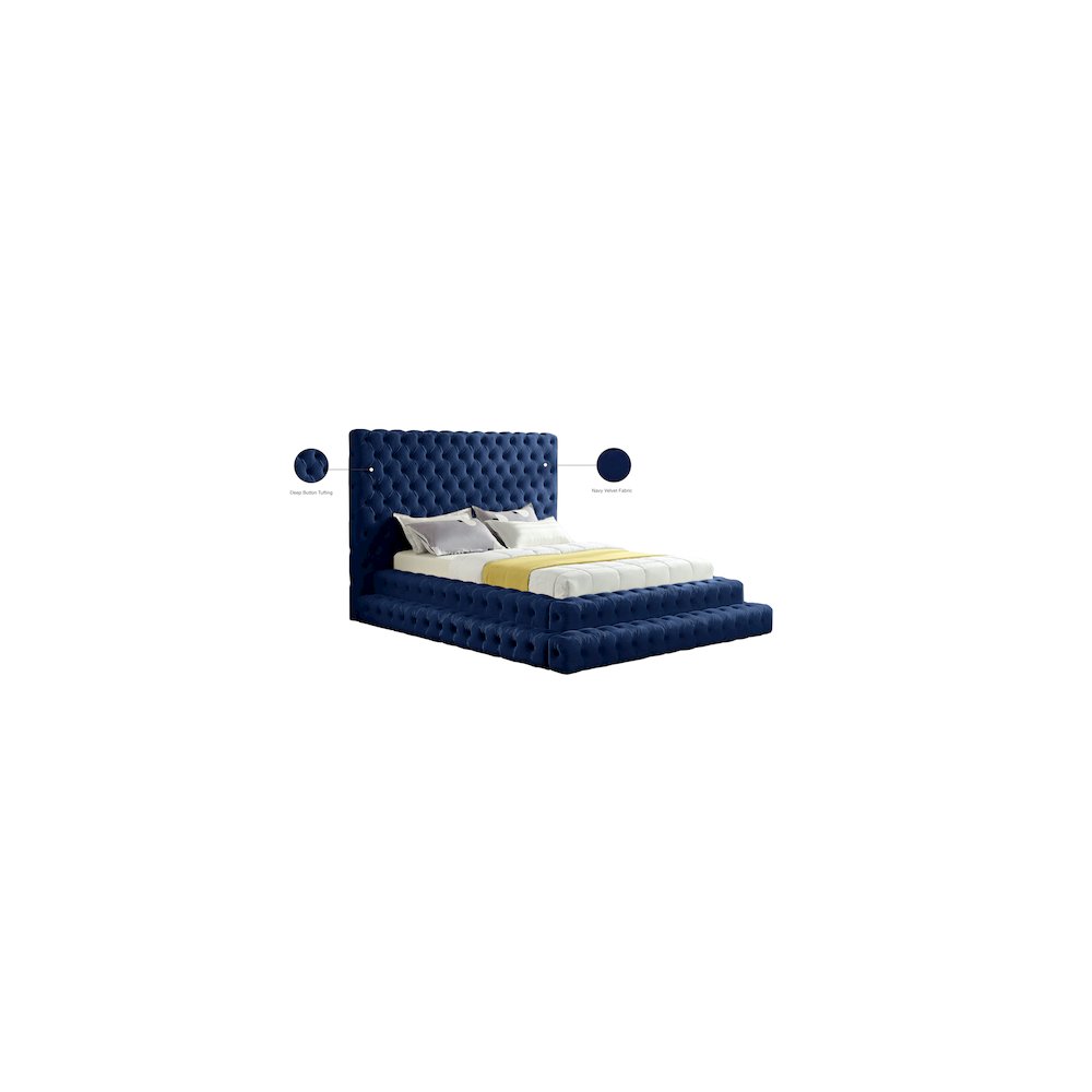 Revel Navy Velvet Queen Bed