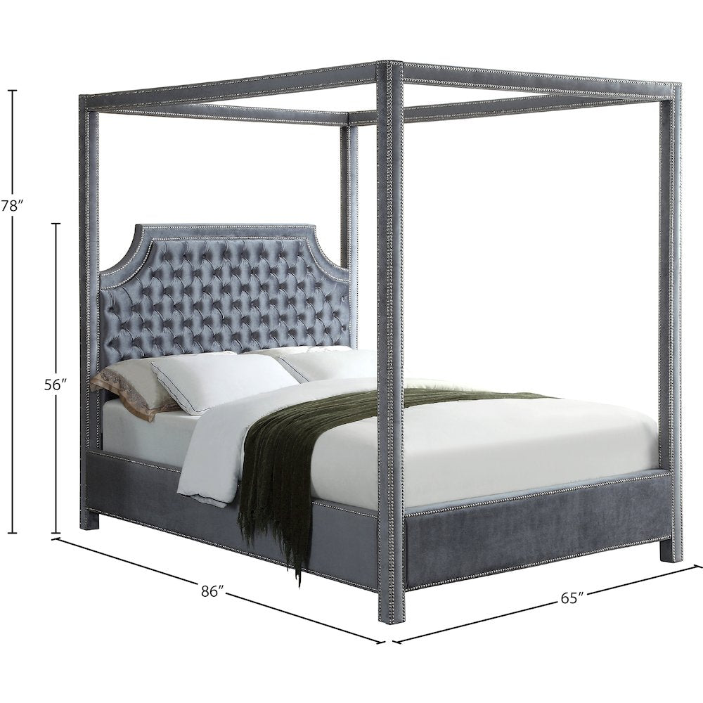 Rowan Grey Velvet Queen Bed