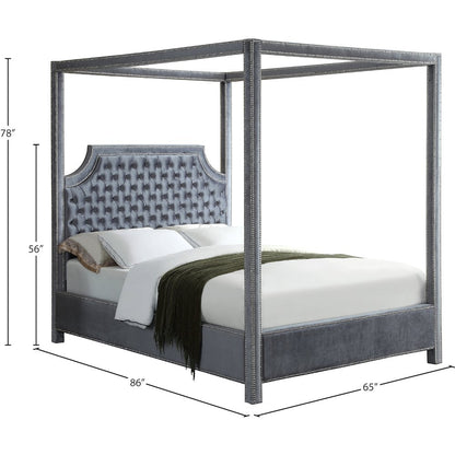 Rowan Grey Velvet Queen Bed
