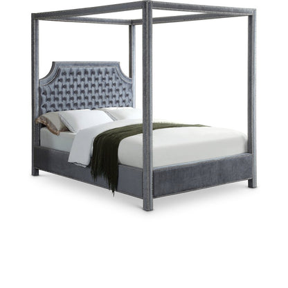 Rowan Grey Velvet Queen Bed