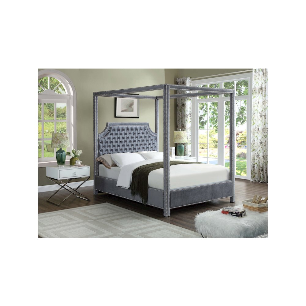 Rowan Grey Velvet Queen Bed