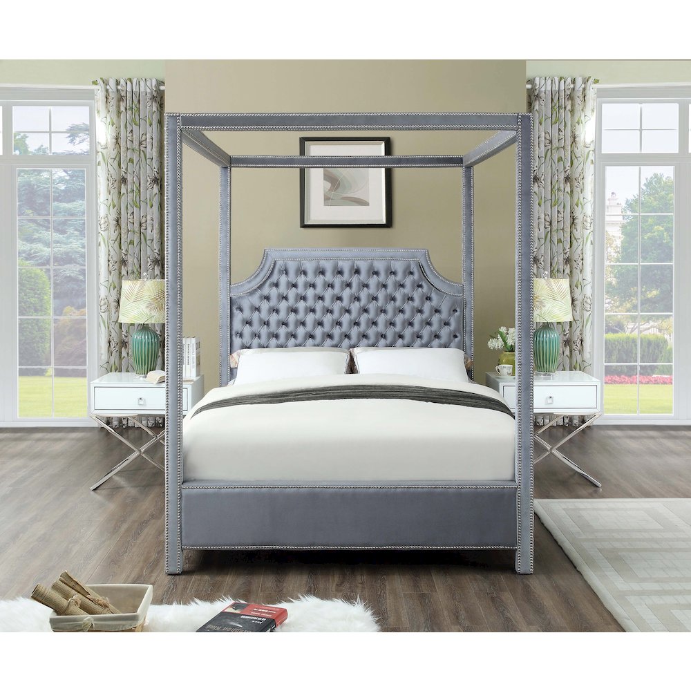 Rowan Grey Velvet Queen Bed