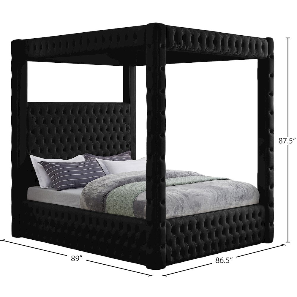 Royal Black Velvet King Bed