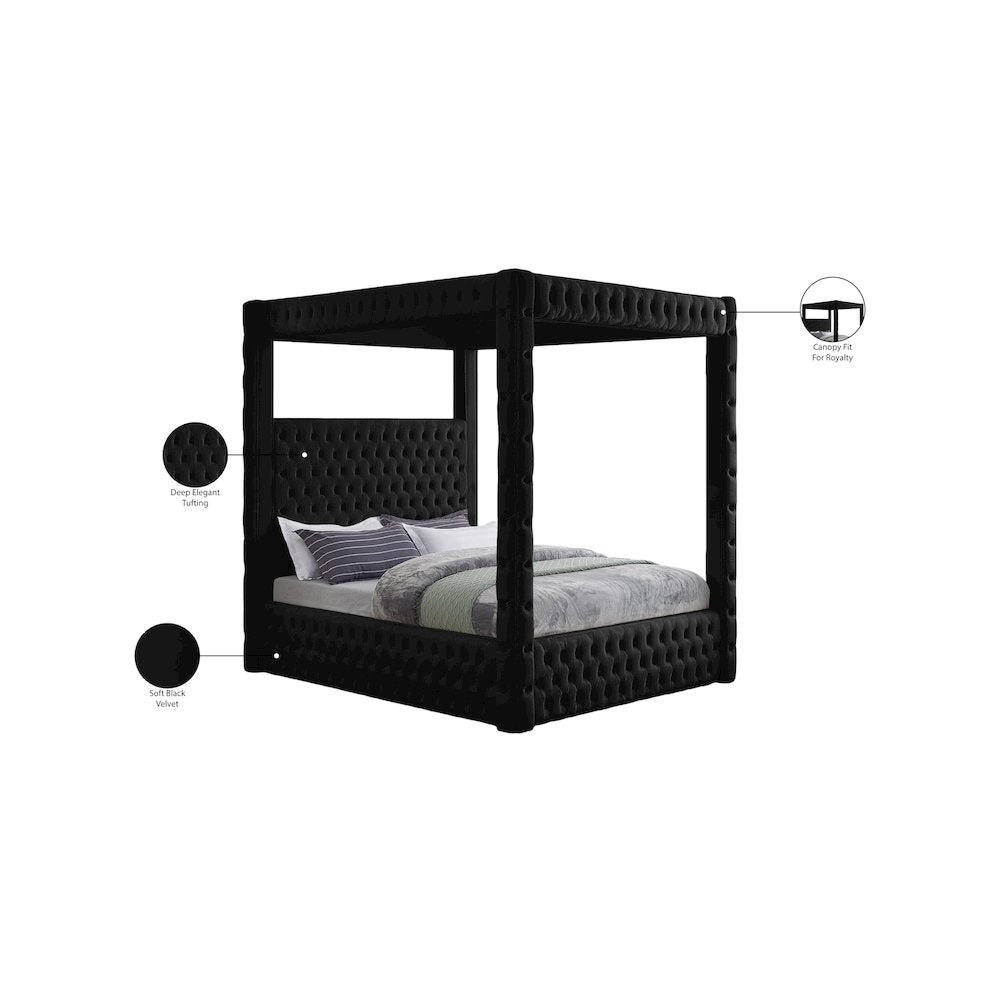 Royal Black Velvet King Bed