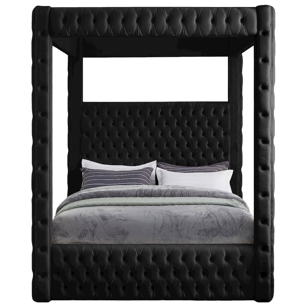 Royal Black Velvet Queen Bed
