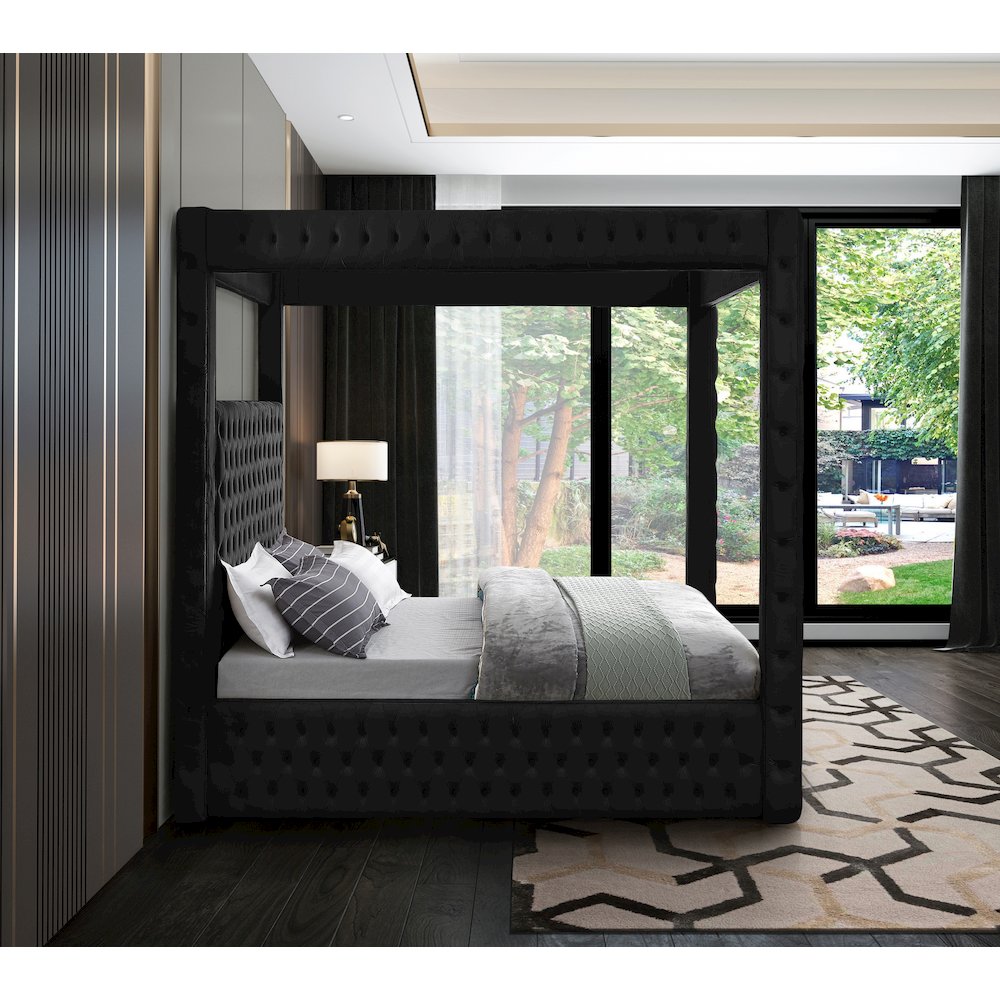 Royal Black Velvet Queen Bed