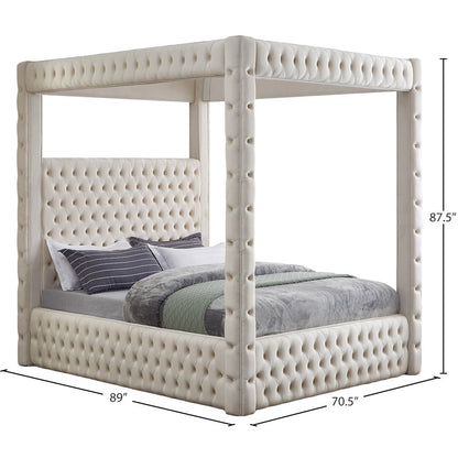 Royal Beige Velvet Queen Bed