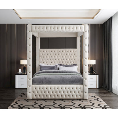 Royal Beige Velvet Queen Bed