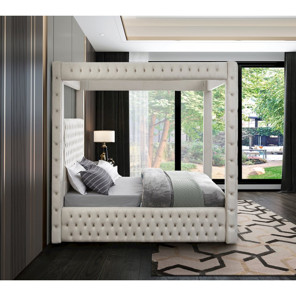 Royal Beige Velvet Queen Bed