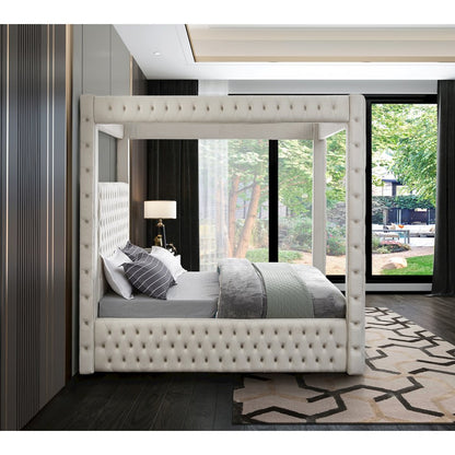 Royal Beige Velvet Queen Bed