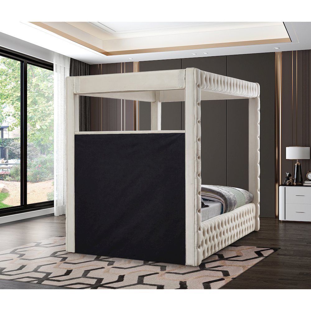 Royal Beige Velvet Queen Bed