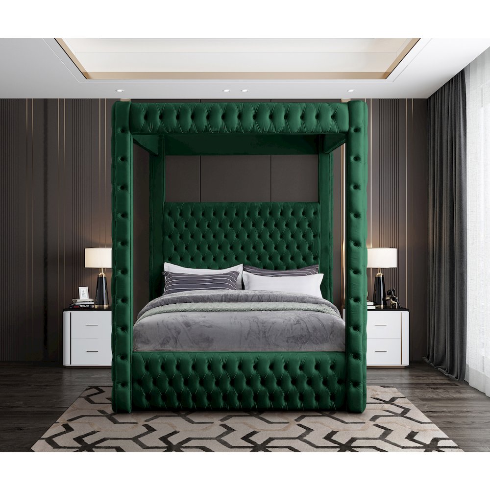 Royal Green Velvet Queen Bed