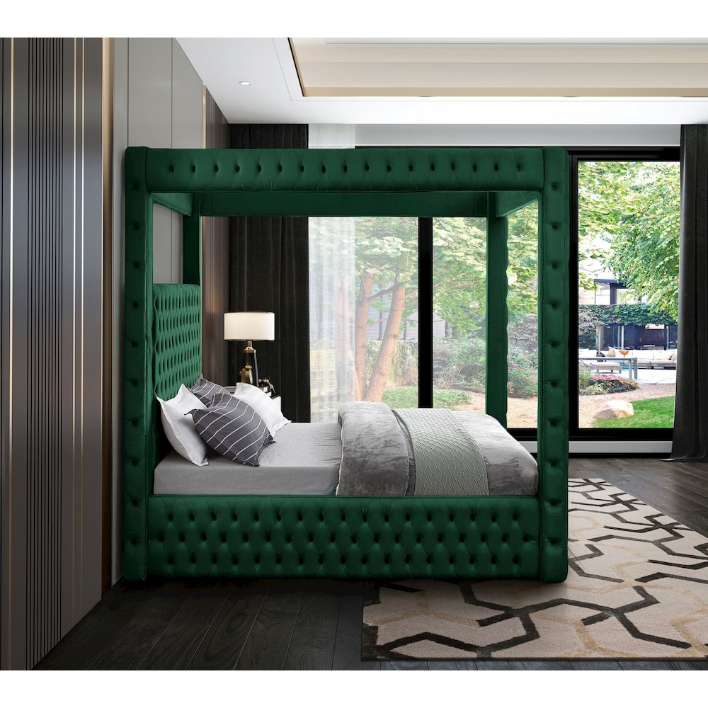 Royal Green Velvet Queen Bed