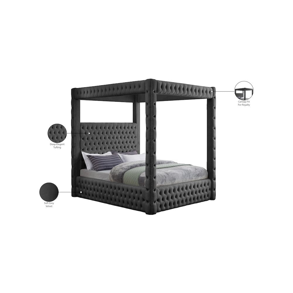 Royal Grey Velvet King Bed