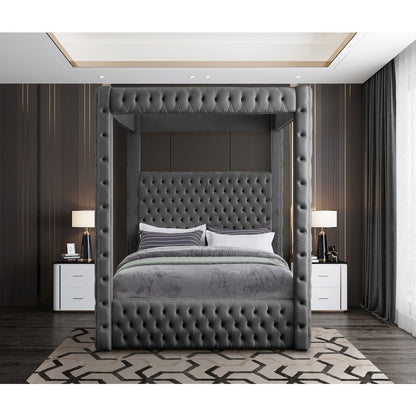 Royal Grey Velvet King Bed